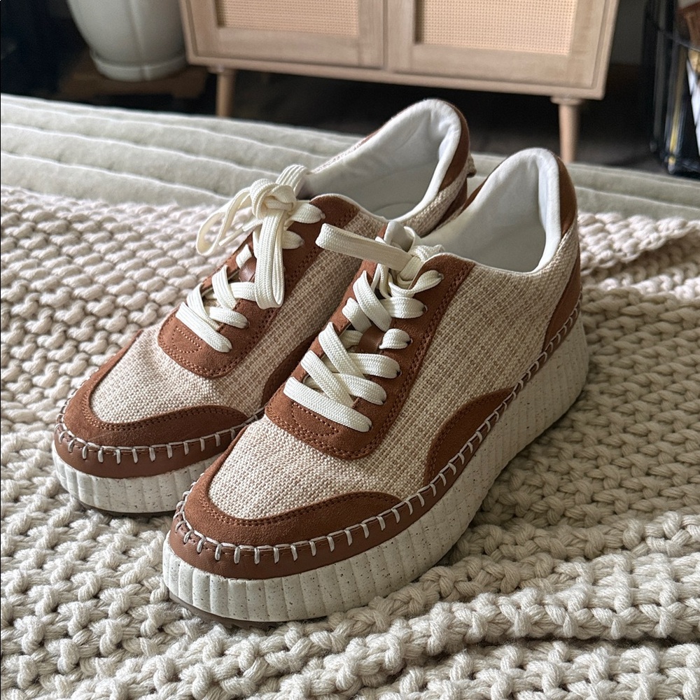 Universal Thread Cream and Brown Knit Platform Sneakers